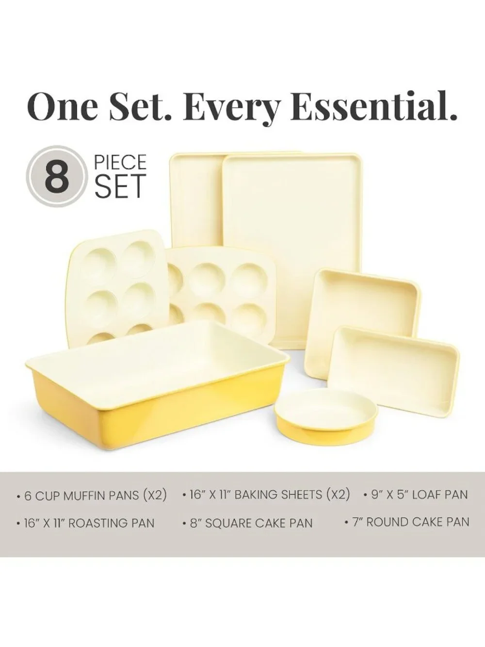 8-Piece Limoncello Ceramic-Coated Nonstick Baking Pan Set with Baking Sheets